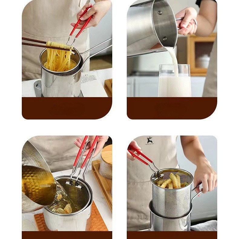 Nồi chiên ngập dầu mini bằng thép không gỉ có tay cầm