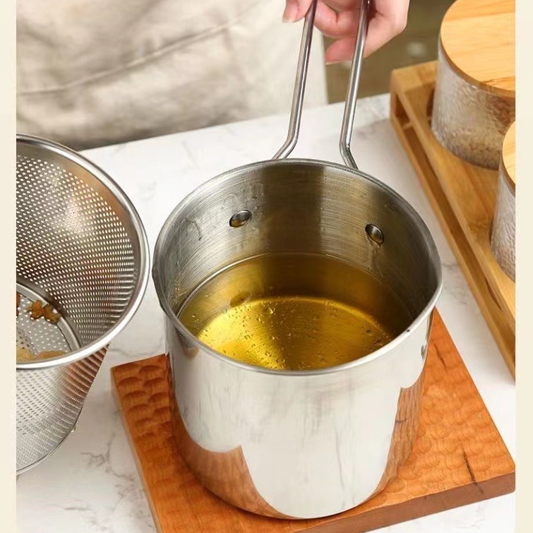 Nồi chiên ngập dầu mini bằng thép không gỉ có tay cầm