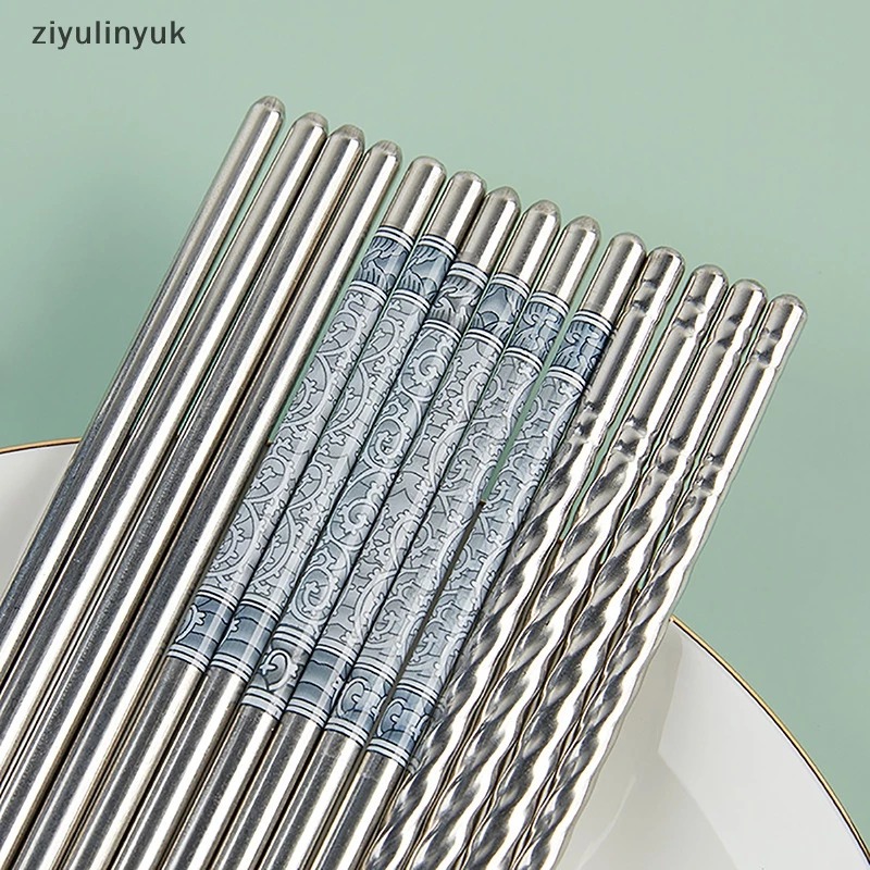 Bộ 5 đôi đũa inox xoắn chống trượt cao cấp