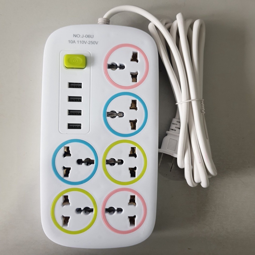 Ổ cắm điện hình chữ nhật đa năng 6 ổ cắm, 4 cổng USB