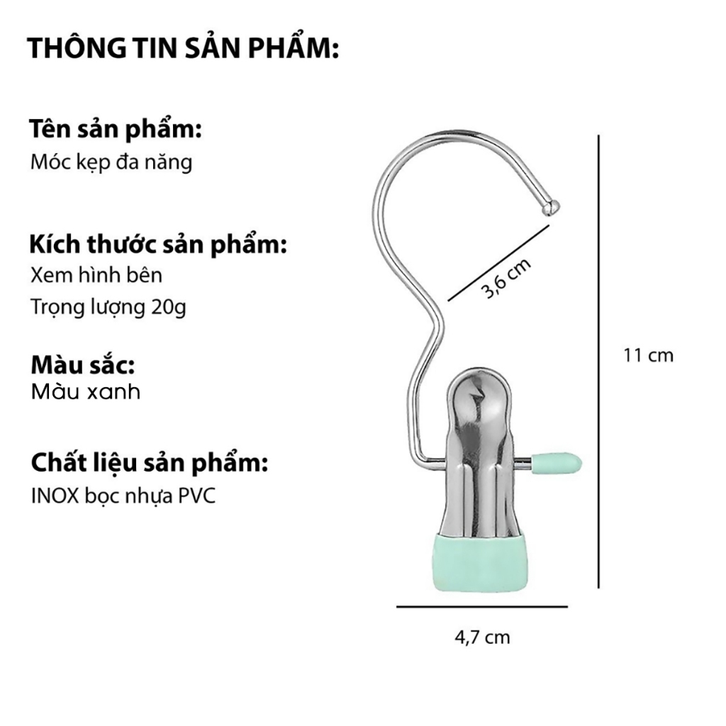 Set 10 kẹp đơn treo quần áo tất vớ inox tiện lợi
