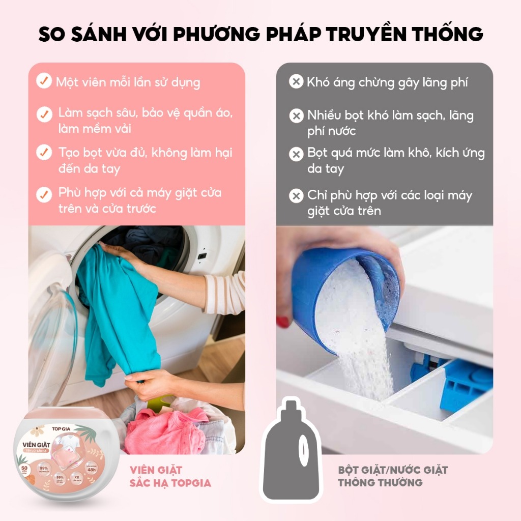 Hộp 50 viên giặt tiện lợi sắc hạ Topgia