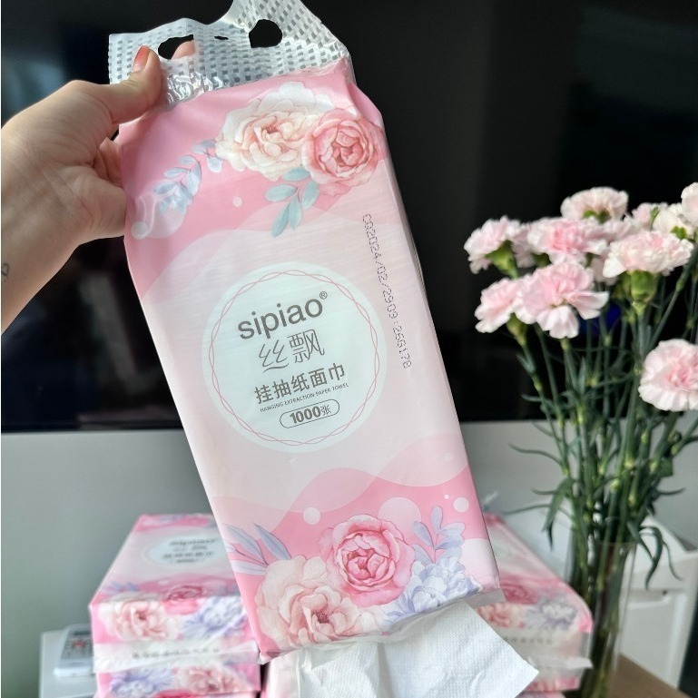 Thùng 10 bịch giấy rút treo tường SIPIAO HOA HỒNG siêu tiện lợi