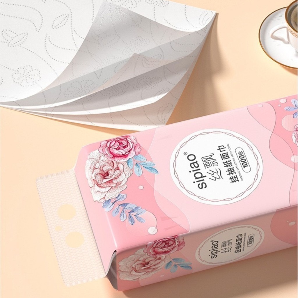 Thùng 10 bịch giấy rút treo tường SIPIAO HOA HỒNG siêu tiện lợi