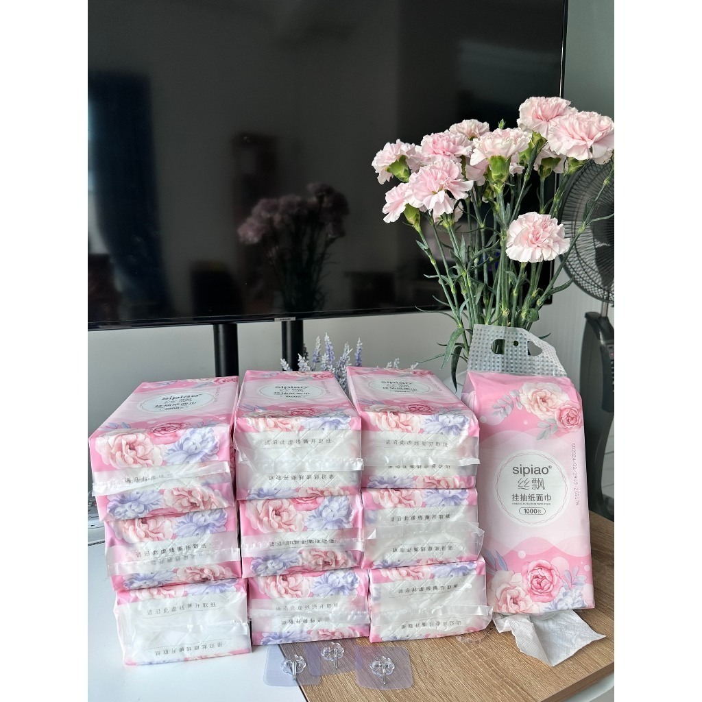 Thùng 10 bịch giấy rút treo tường SIPIAO HOA HỒNG siêu tiện lợi