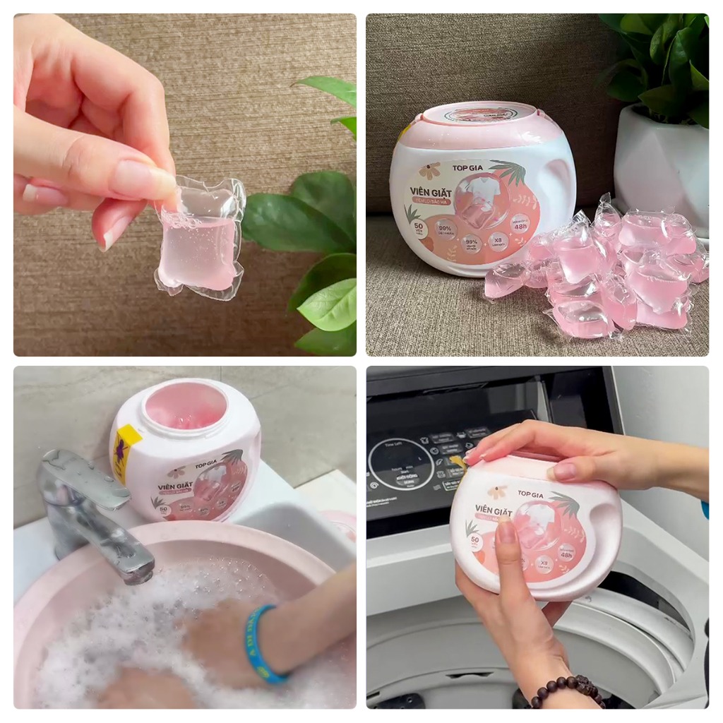 Hộp 50 viên giặt tiện lợi sắc hạ Topgia