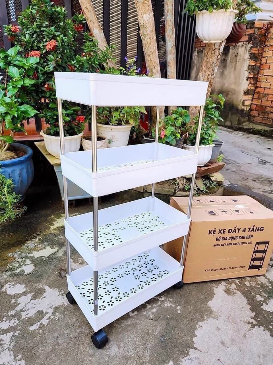 Kệ nhựa để đồ 4 tầng đa năng có bánh xe