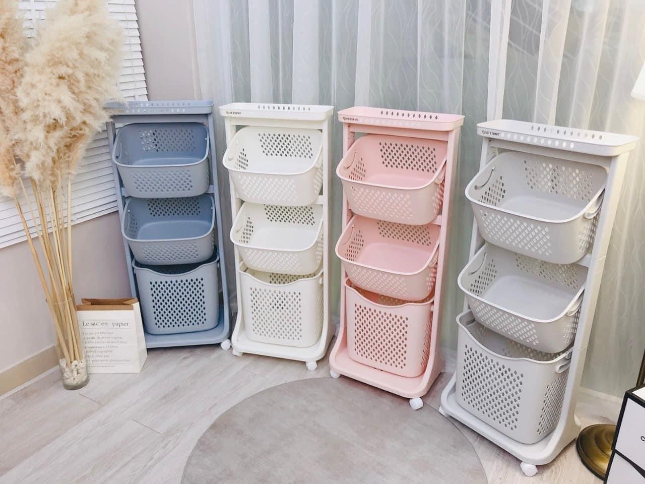 Kệ rổ nhựa 3 tầng Việt Nhật đa năng có bánh xe