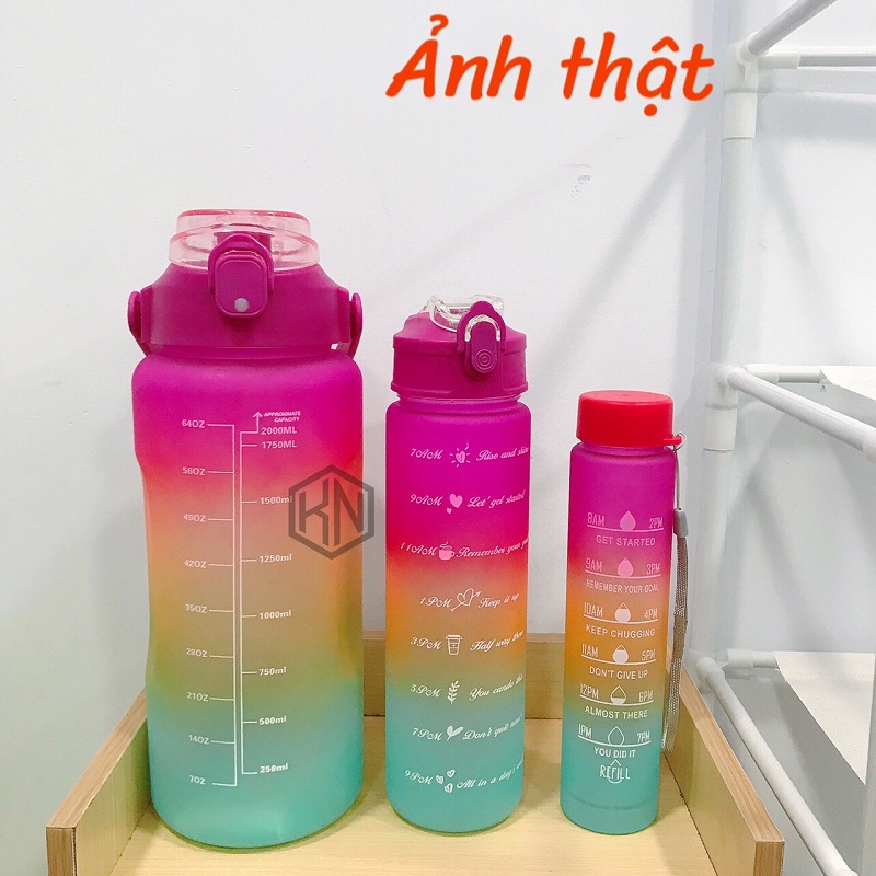 Set 3 bình nước nhựa chia vạch có thể tái sử dụng