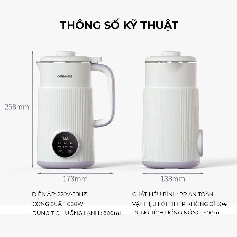 Máy làm sữa hạt mini OSTMARS 8 chức năng 800ml