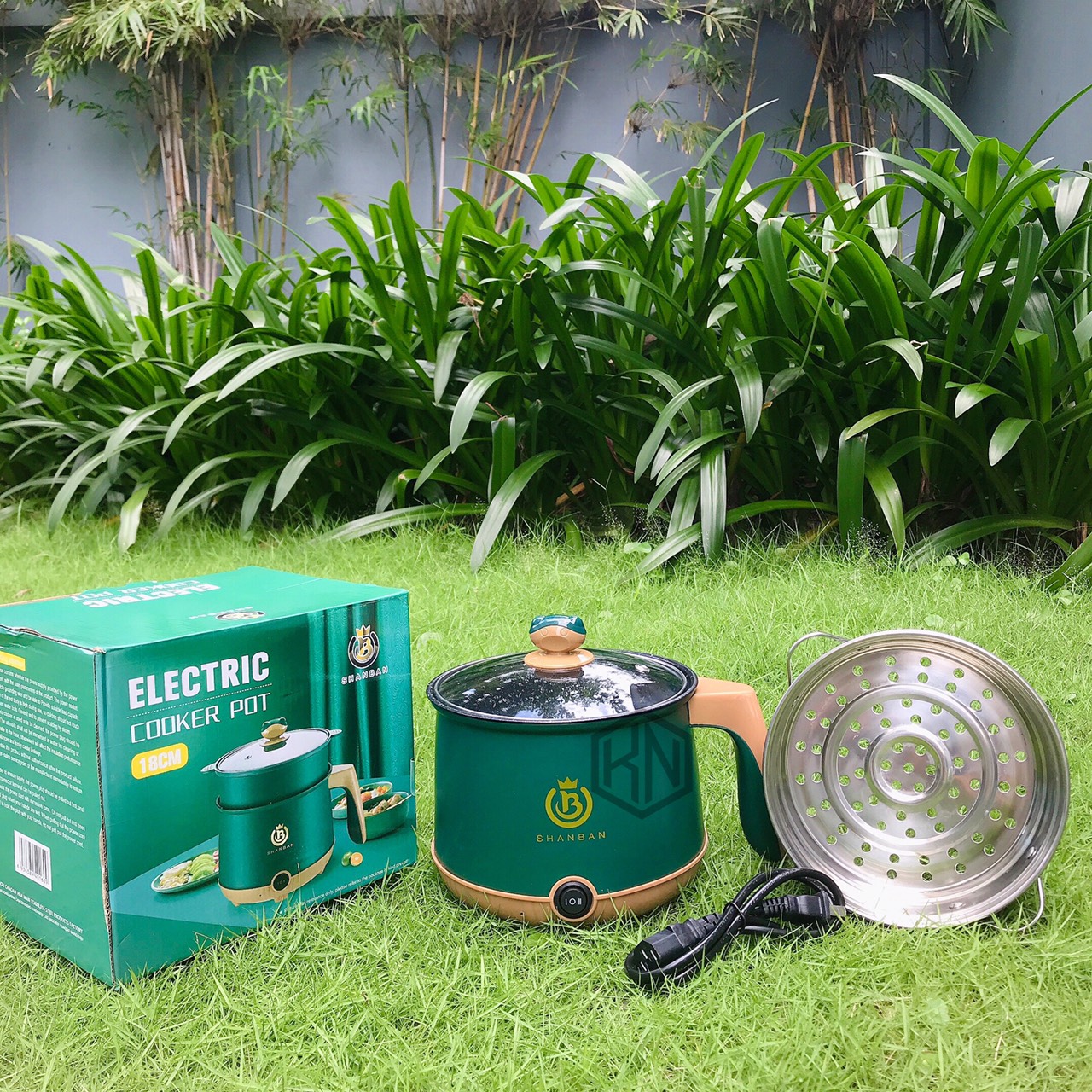 Nồi lẩu điện mini 18CM SHANBAN kèm lồng hấp INOX