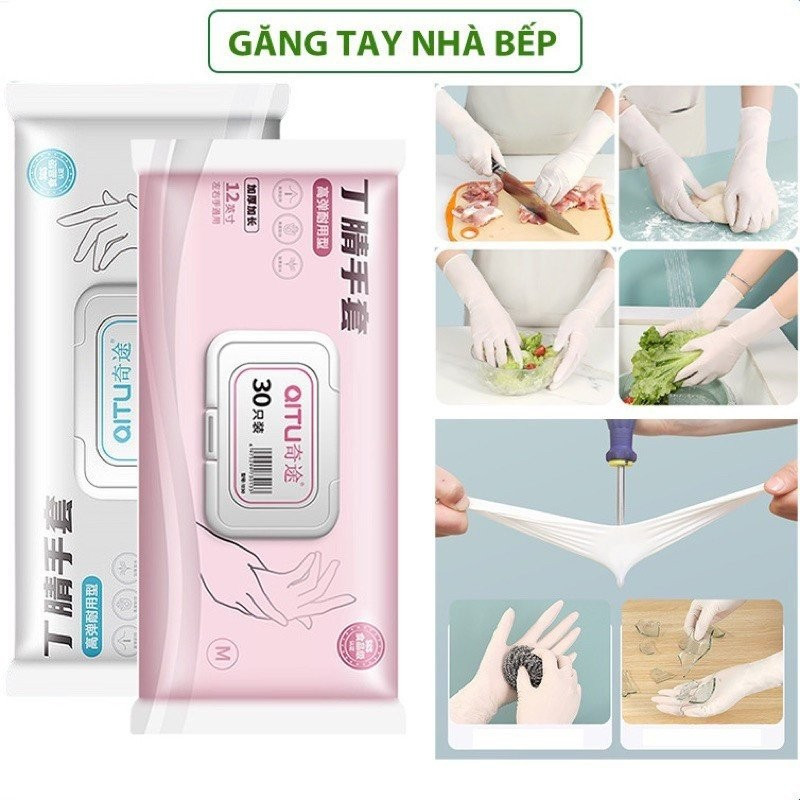 Bịch 30 găng tay cao su làm bếp, rửa bát siêu dai