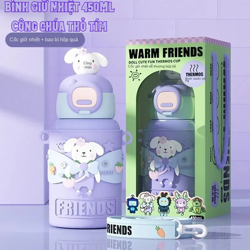Bình nước giữ nhiệt trẻ em hình con vật ngộ nghĩnh 450ml