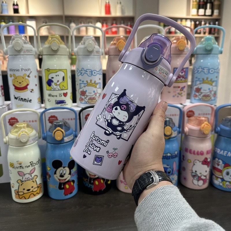 Bình giữ nhiệt inox DÁNG BẦU hoạt hình 1000ml siêu xinh