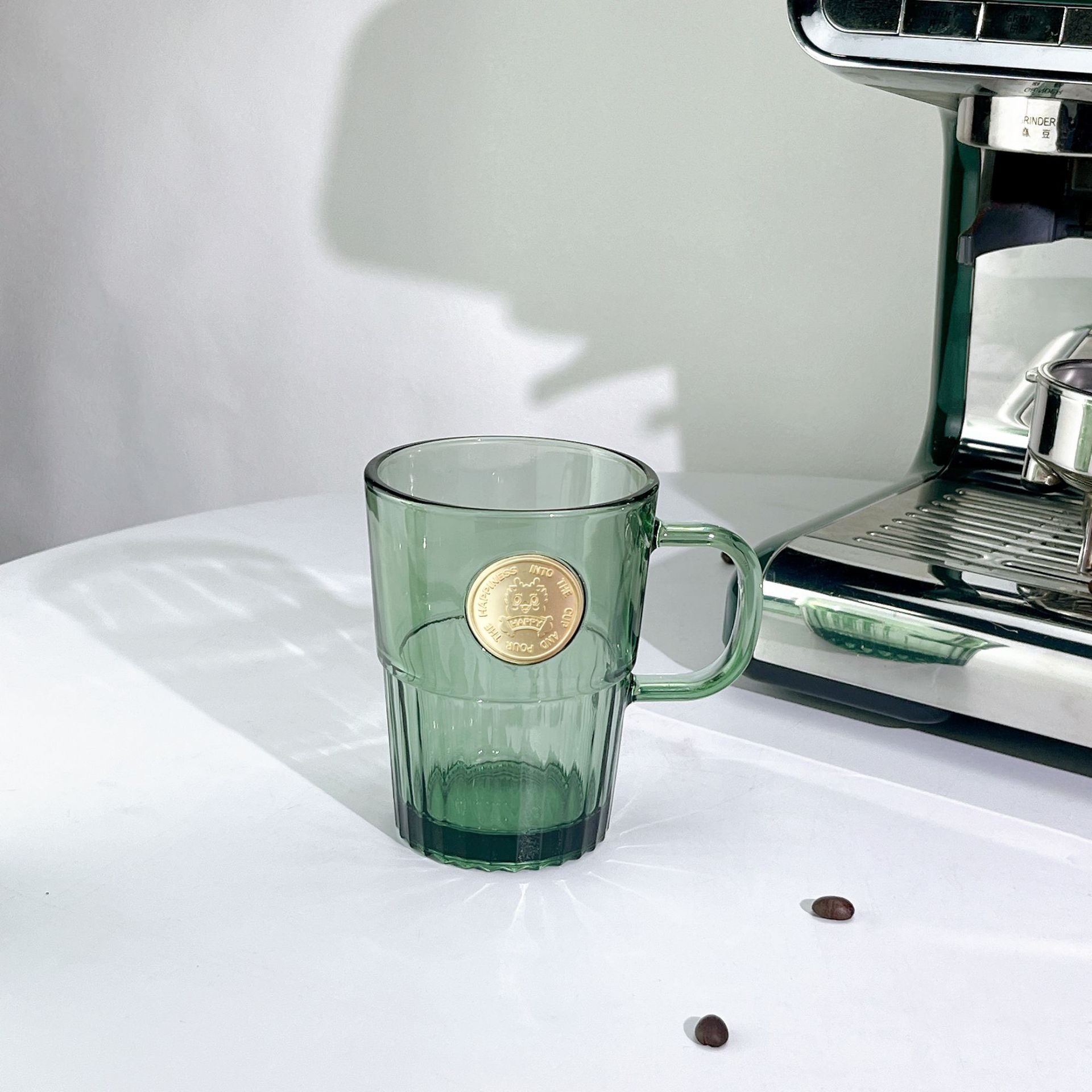 Ly thuỷ tinh XANH LÁ ĐỒNG TIỀN kèm ống hút 410ml