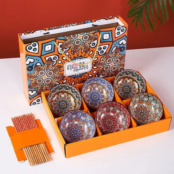 Bộ 6 bát hoạ tiết thổ cẩm sắc màu sang trọng KN5