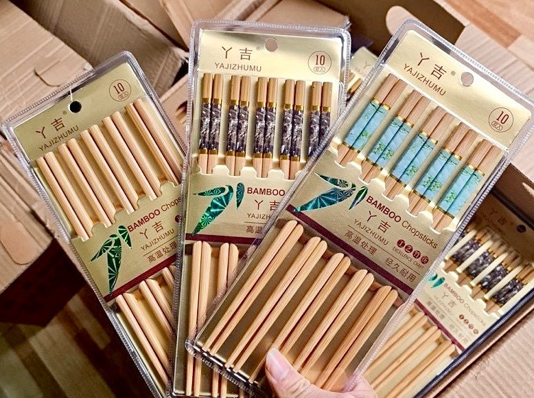 Bộ 10 đũa tre YAJIZHUMU hoa văn vân đá cao cấp