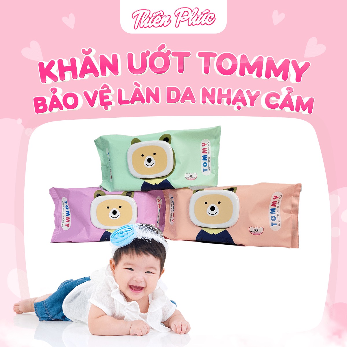 Thùng 32 gói khăn ướt TOMMY HỒNG Thiên Phúc