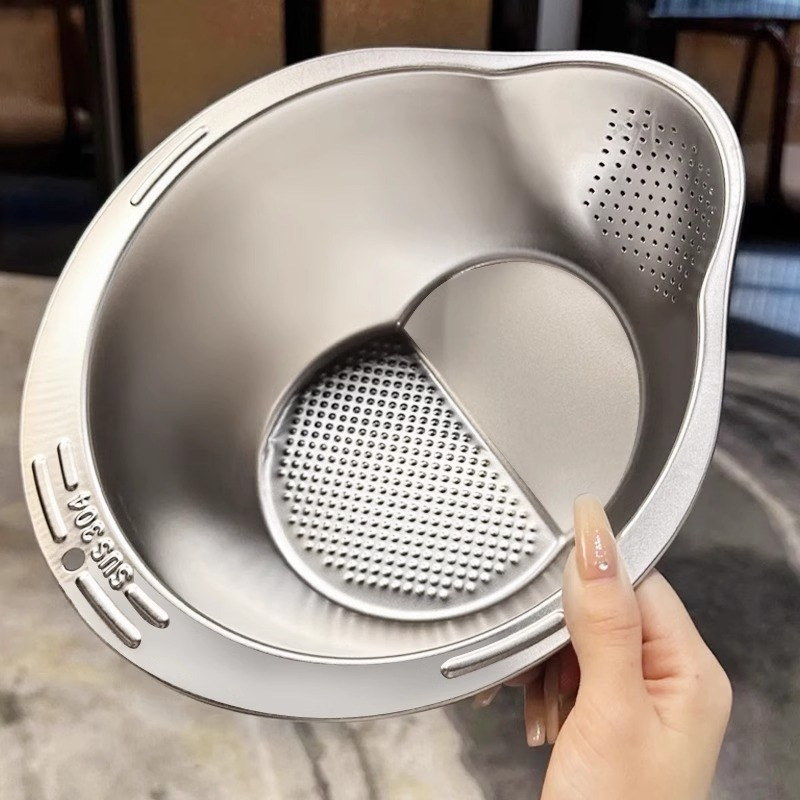 Chậu vo gạo bằng inox chống han gỉ có lổ thoáng nước