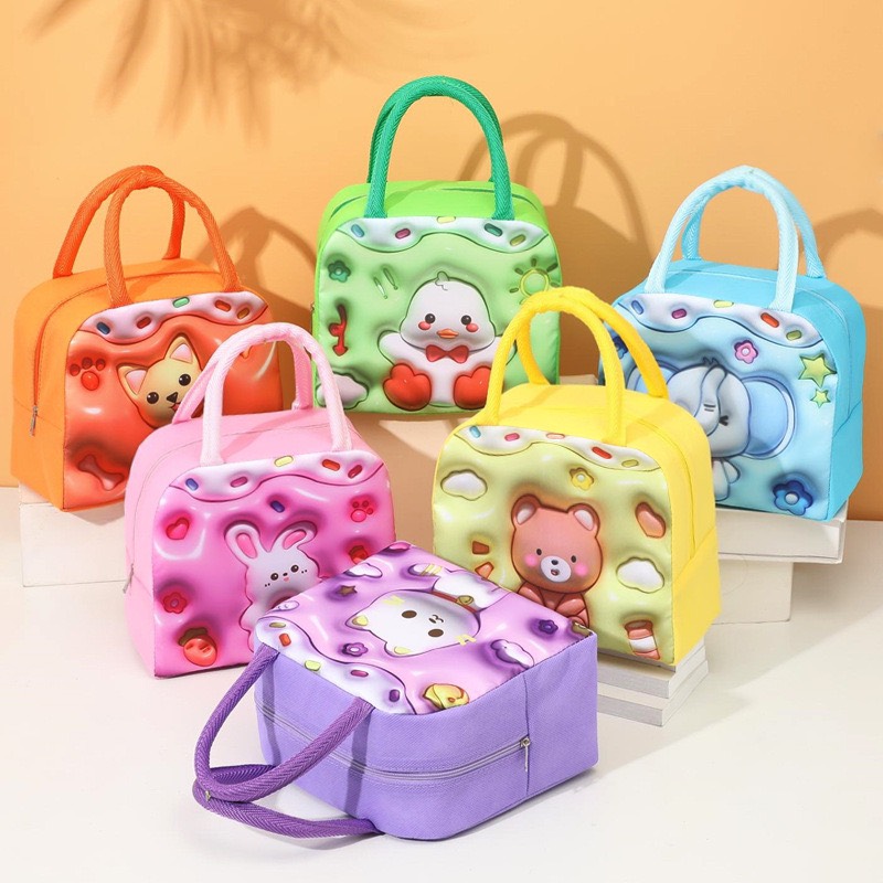Túi đựng cơm cách nhiệt in hoạ tiết hoạt hình 3D dễ thương