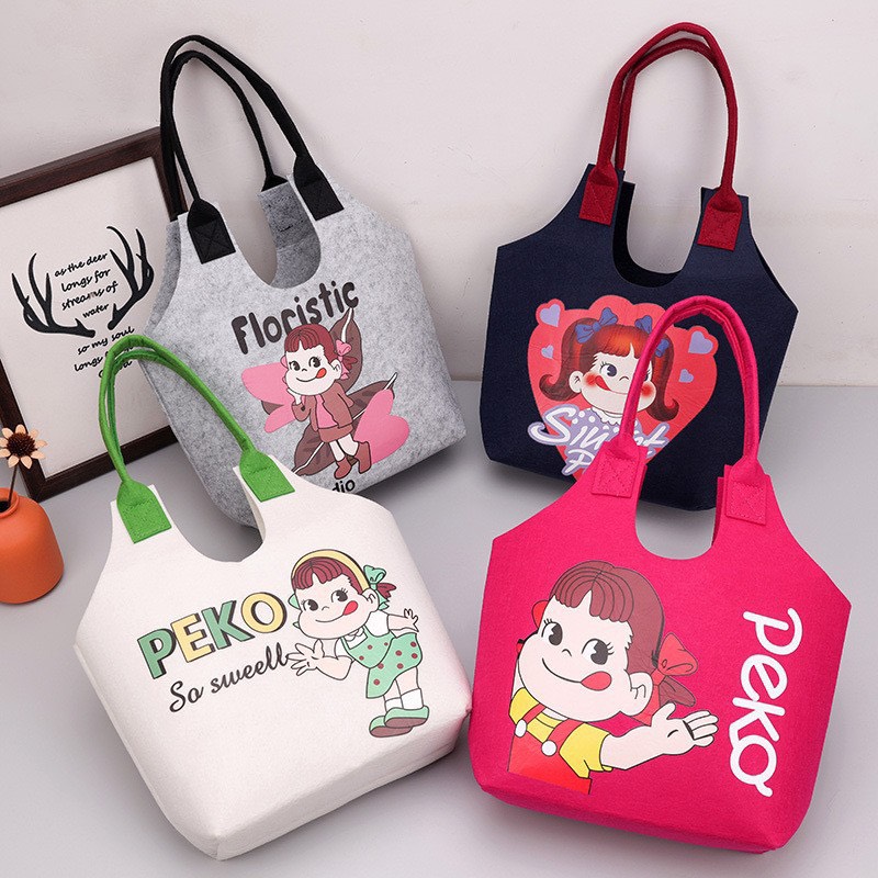 Túi tote nỉ khổ lớn hoa tiết hoạt hình DINGZHI dễ thương