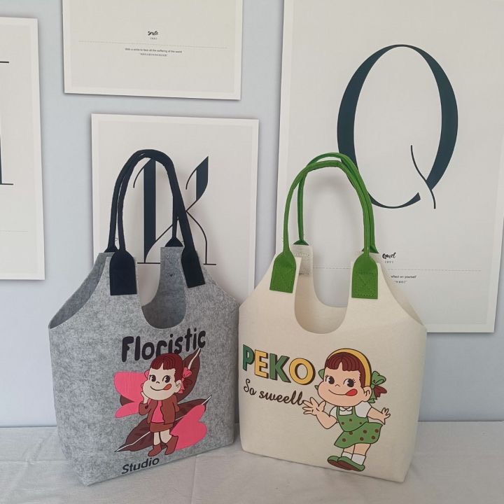 Túi tote nỉ khổ lớn hoa tiết hoạt hình DINGZHI dễ thương