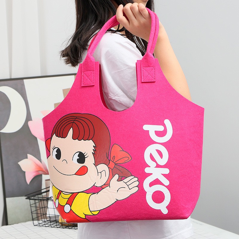 Túi tote nỉ khổ lớn hoa tiết hoạt hình DINGZHI dễ thương