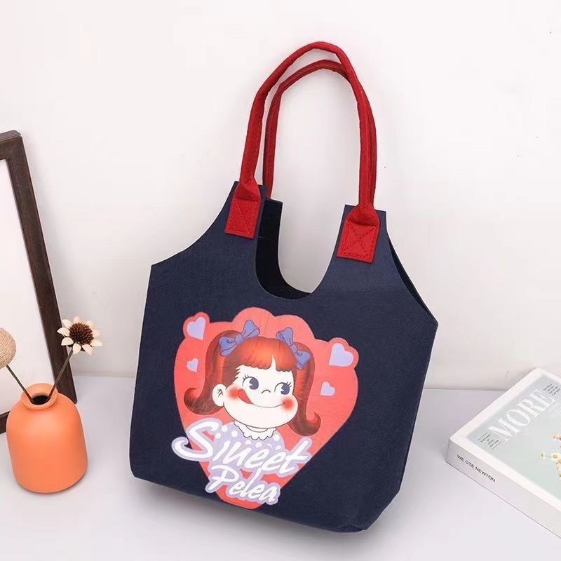 Túi tote nỉ khổ lớn hoa tiết hoạt hình DINGZHI dễ thương