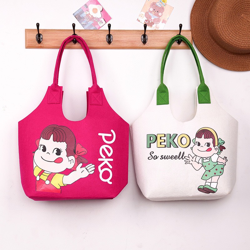 Túi tote nỉ khổ lớn hoa tiết hoạt hình DINGZHI dễ thương