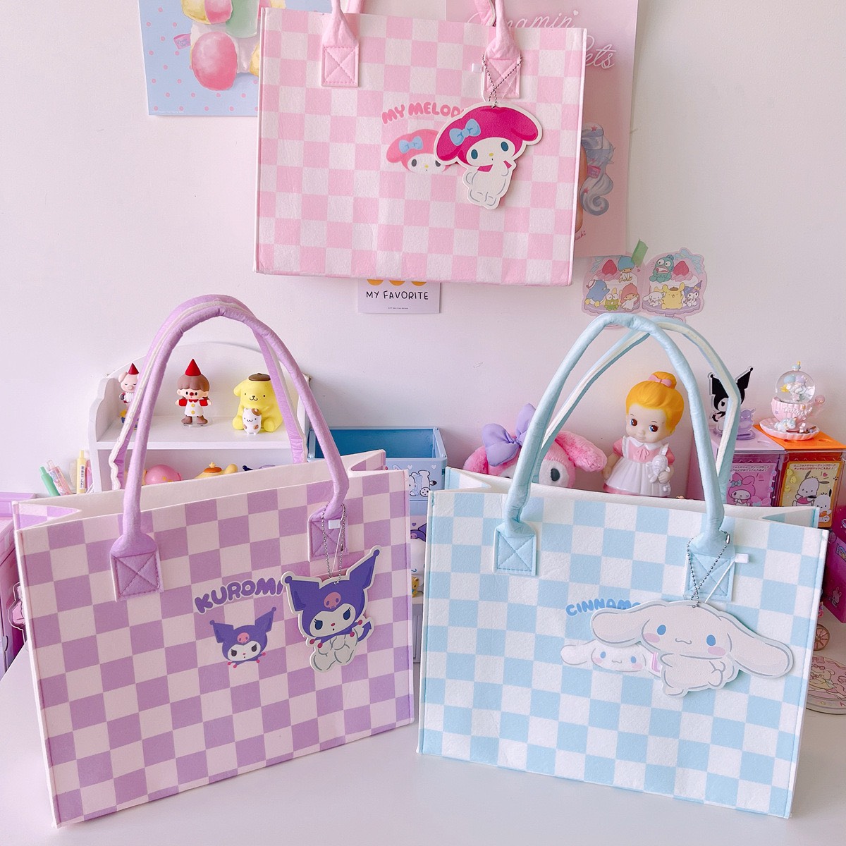 Túi caro vải nỉ xách tay du lịch họa tiết Sanrio