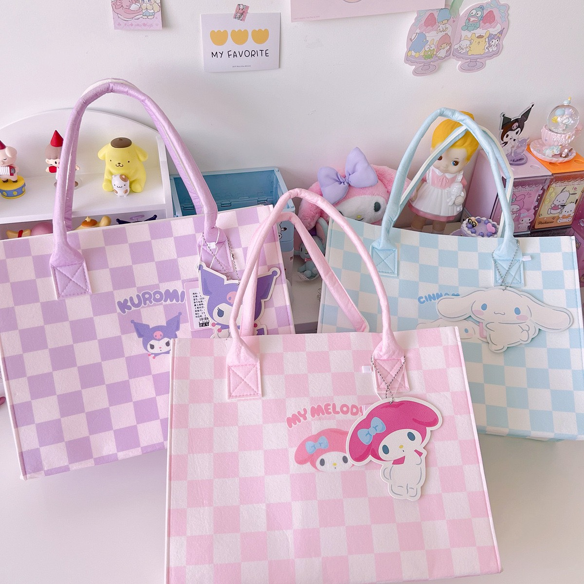Túi caro vải nỉ xách tay du lịch họa tiết Sanrio
