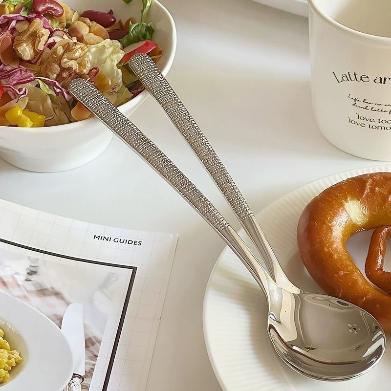 Set 10 thìa inox vân bì tay cầm dài sang trọng