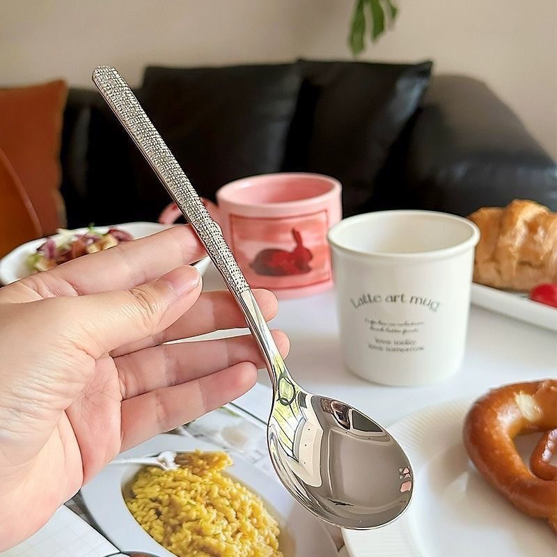 Set 10 thìa inox vân bì tay cầm dài sang trọng