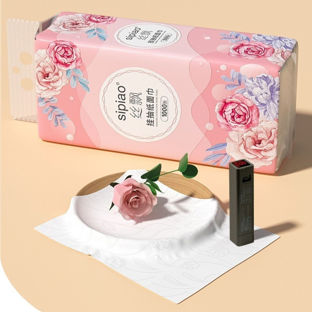 Thùng 10 bịch giấy rút treo tường SIPIAO HOA HỒNG siêu tiện lợi