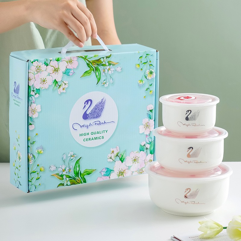 Bộ 3 thố sứ THIÊN NGA có nắp hút chân không