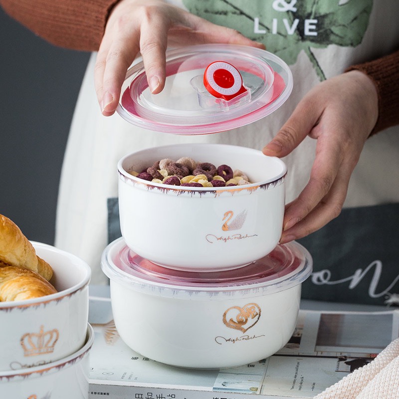 Bộ 3 thố sứ THIÊN NGA có nắp hút chân không