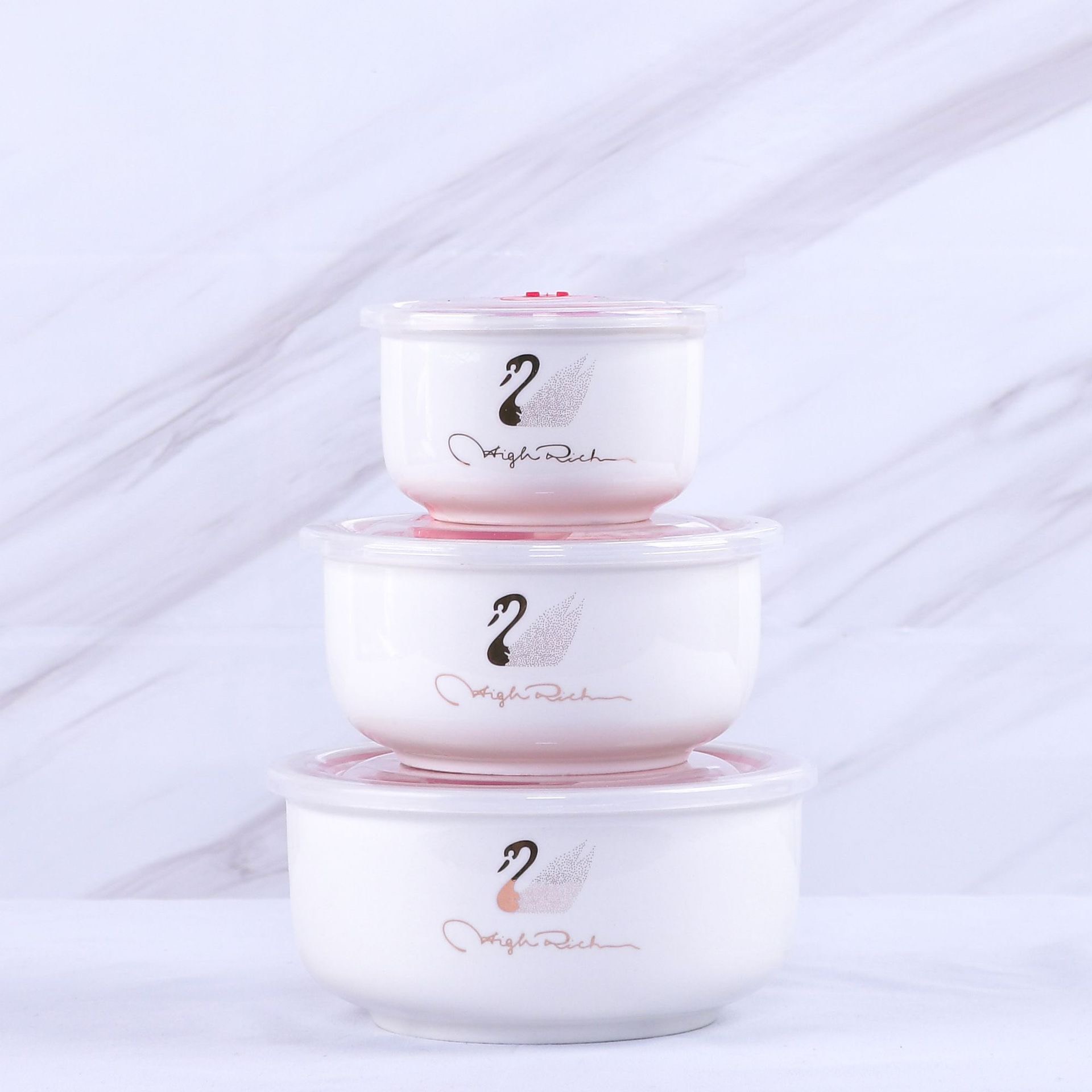 Bộ 3 thố sứ THIÊN NGA có nắp hút chân không