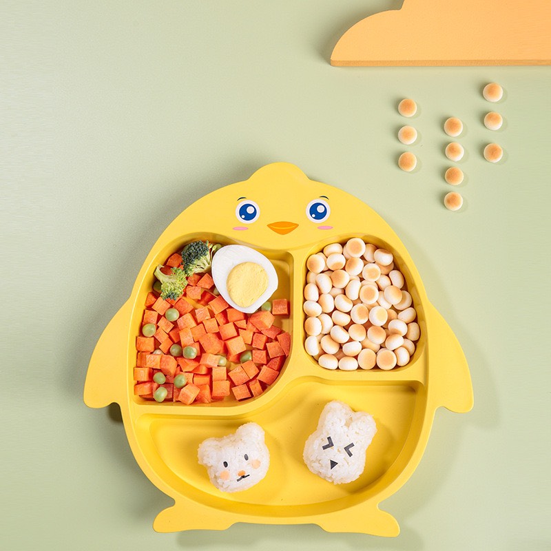 Bộ khay ăn dặm 3 ngăn kèm đũa và đĩa cho bé
