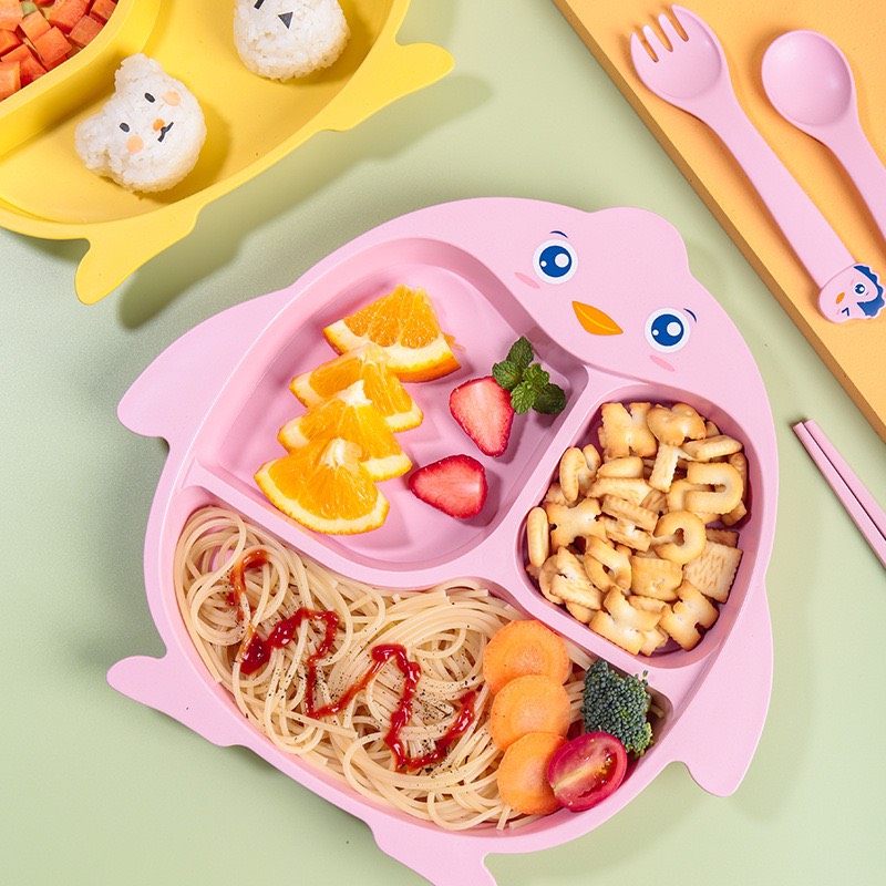 Bộ khay ăn dặm 3 ngăn kèm đũa và đĩa cho bé