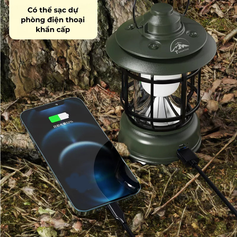 Đèn cắm trại, dã ngoại du lịch dùng pin sạc USB tích điện