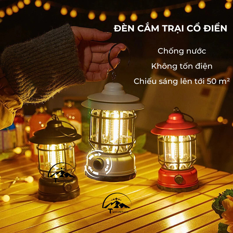 Đèn cắm trại, dã ngoại du lịch dùng pin sạc USB tích điện