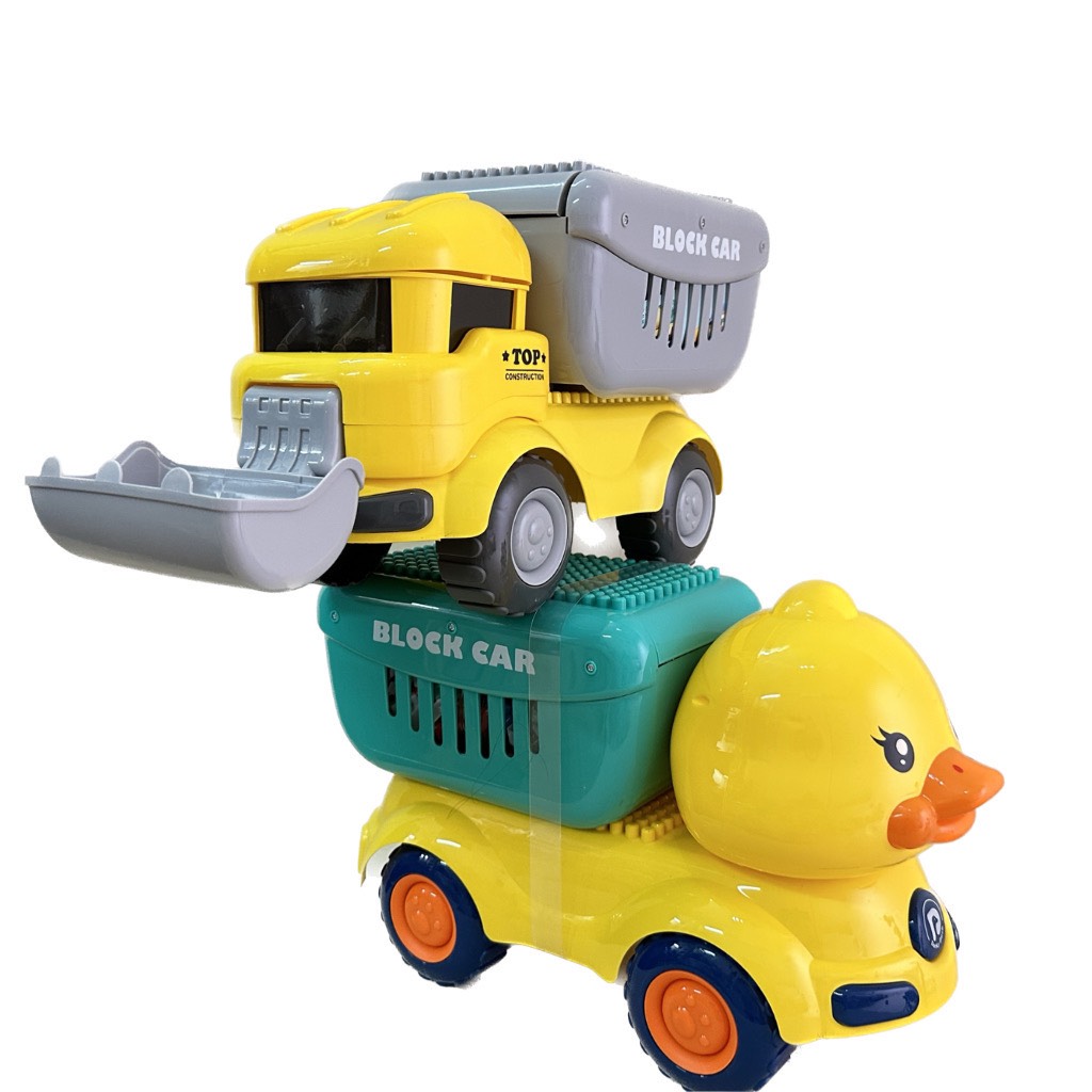 Bộ đồ chơi xe ô tô máy xúc chở 124 chi tiết lắp ráp 2in1