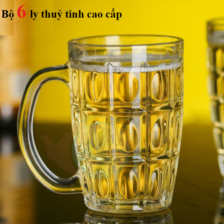 Bộ 6 ly thuỷ tinh uống bia có quai cầm 410ml PCD 10007