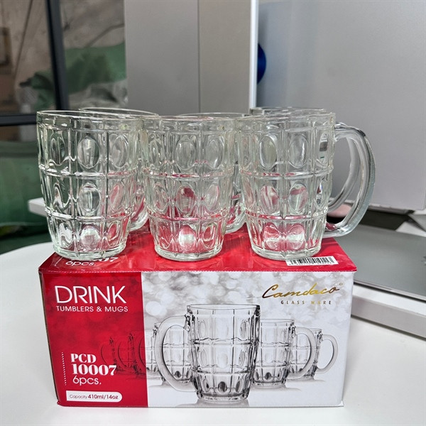 Bộ 6 ly thuỷ tinh uống bia có quai cầm 410ml PCD 10007