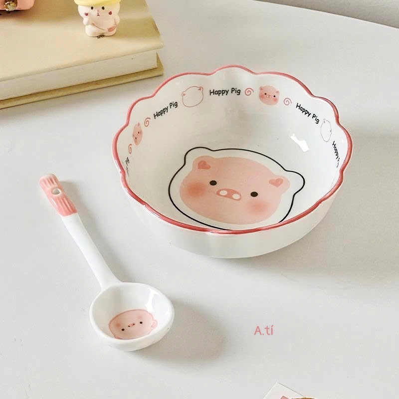Bát sứ ăn dặm hình con lợn hồng cute
