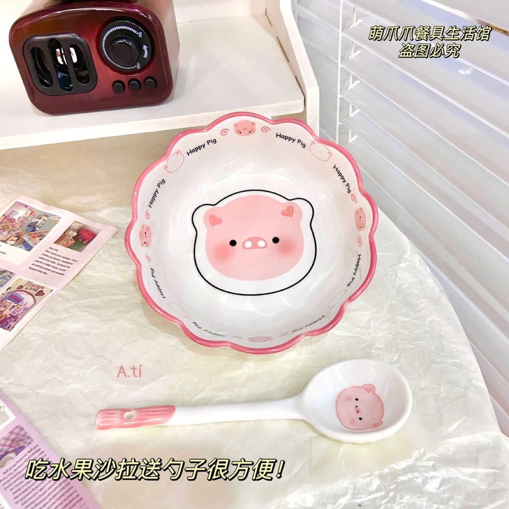 Bát sứ ăn dặm hình con lợn hồng cute