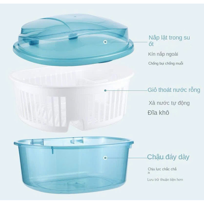 Rổ úp bát, đĩa có nắp bật tiện lợi