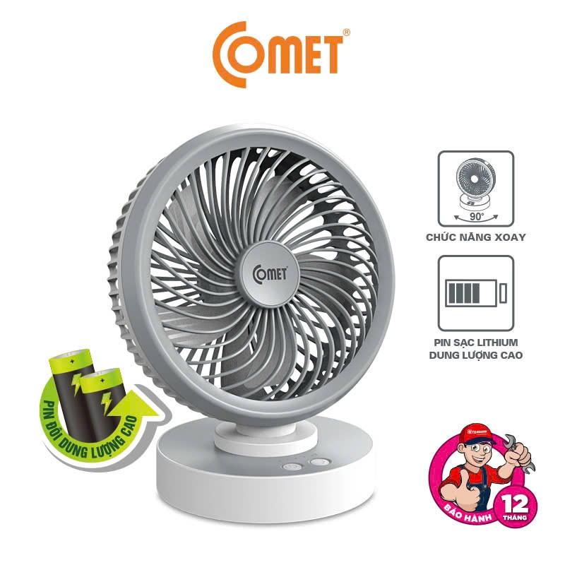 Quạt sạc đa năng để bàn 7W, 3 Cấp độ có đèn led hiệu COMET CRF1506