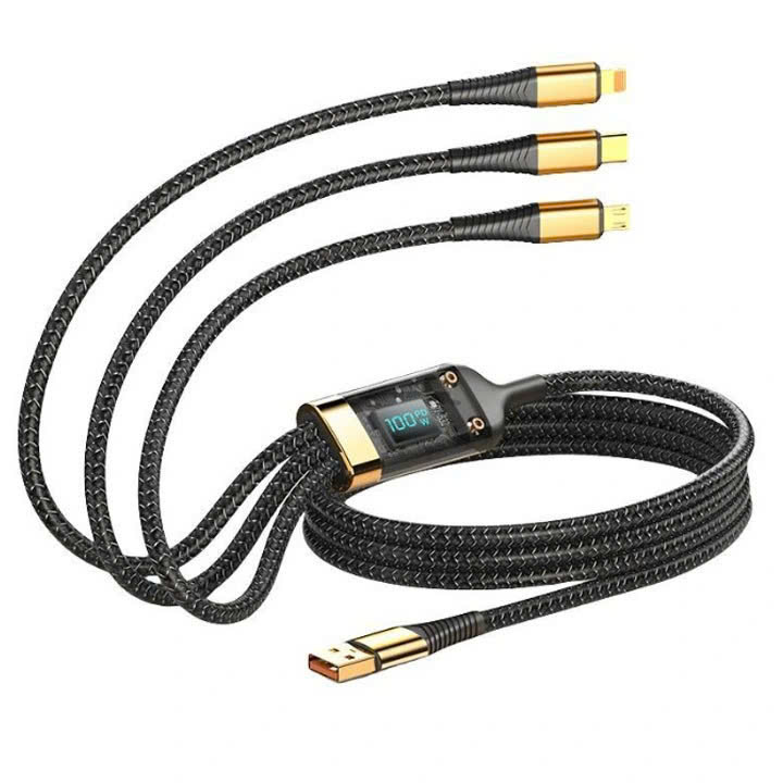 Cáp sạc nhanh 3 đầu 100w có màn hình LED