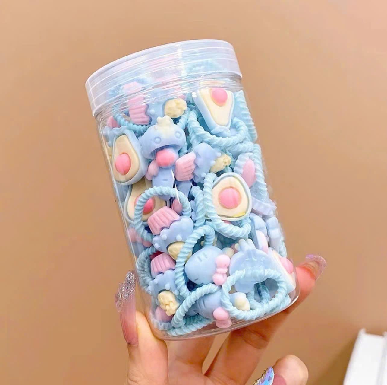 Hộp dây buộc tóc cao su hình trái cây hoạt hình đáng yêu cho bé